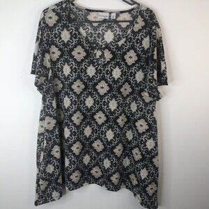 Kim Rogers Women’s Blouse Top Plus Size 2X Black Brown Tan Office Core